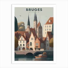 Bruges Belgium Travel Retro Art Print