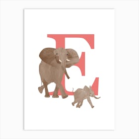E For Elephant Art Print