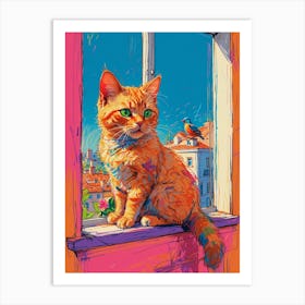 Cat On Window Sill 1 Art Print