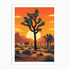 Joshua Tree At Sunrise In Retro Illustration Style (2) Art Print