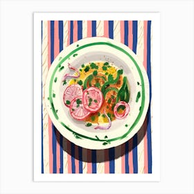 A Plate Of Greek Salad, Top View Food Illustration 1 Art Print