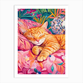 Orange Cat With Disco Ball Art Print