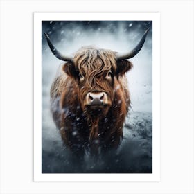 Watercolour Of Highland Cow In The Rain 3 Art Print