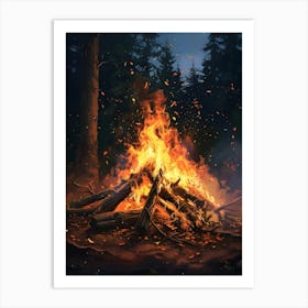 Campfire In The Forest Art Print