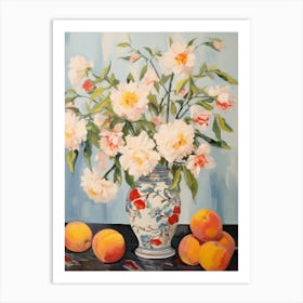 Marigold Flower And Peaches Still Life Painting 3 Dreamy Art Print