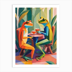 Two Frogs At A Table Art Print