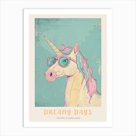 Pastel Unicorn In Sunglasses Illustration 1 Poster Art Print
