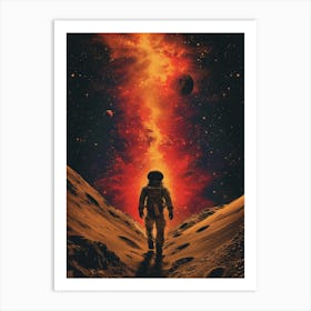 Space Odyssey: Retro Poster featuring Asteroids, Rockets, and Astronauts: Astronaut On The Moon Art Print