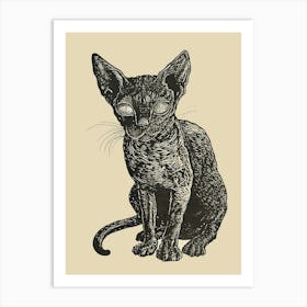 Devon Rex Linocut Blockprint 6 Art Print