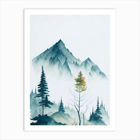 Mountain And Forest In Minimalist Watercolor Vertical Composition 28 Art Print