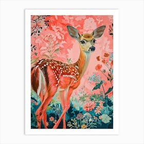 Floral Animal Painting Deer 1 Art Print