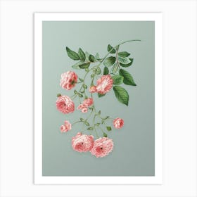 Vintage Pink Rambler Roses Botanical Art on Mint Green n.0962 Art Print