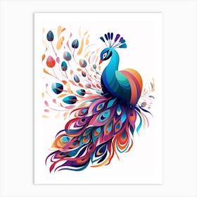 Colourful Geometric Bird Peacock 2 Art Print
