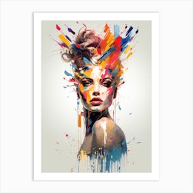 Portrait Of A Woman Splash Color Art Print