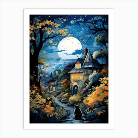 Black Cat On A Moonlit Path Art Print