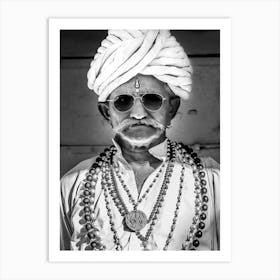 Black And White Portrait Of An Indian Man 1 Art Print