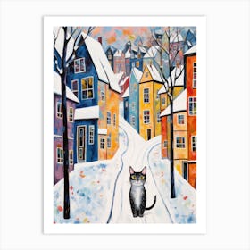 Cat In The Streets Of Bergen   Norway With Snow 2 Art Print