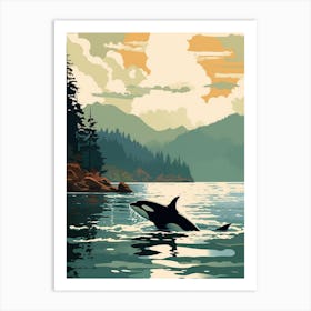 Modern Orca Whale Drawing At Sunset With Clouds Art Print