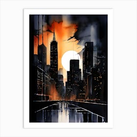 City At Night Silhouette Art Print