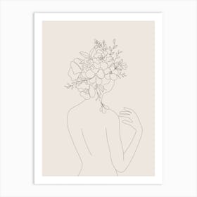 Woman With Flowers Minimal Line I Art Print