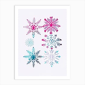 Snowflakes In The Snow,  Snowflakes Minimal Line Drawing 1 Art Print