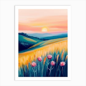 Sunset In The Field Art Print