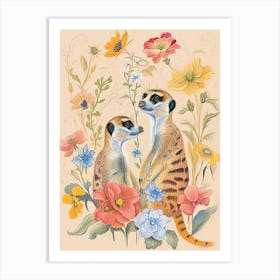 Folksy Floral Animal Drawing Meerkat 3 Art Print