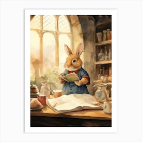 Bunny Reading Rabbit Prints Watercolour 2 Art Print