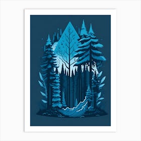 A Fantasy Forest At Night In Blue Theme 93 Art Print