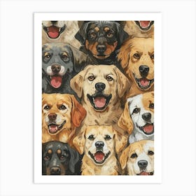 Perfectly Repeatable Artwork With Cute Dog Faces 05 Art Print