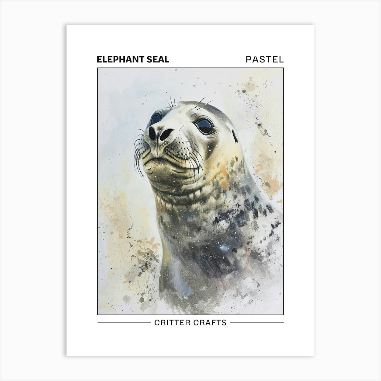 Elephant Seal Pastel Watercolour 3 Poster Art Print by Critter Crafts