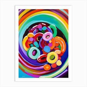 Jelly Rings Candy Sweetie Colourful Brushstroke Painting Flower Art Print