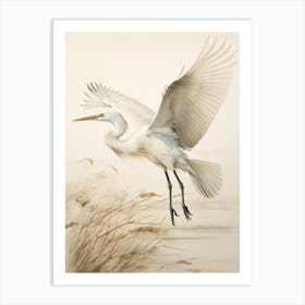 Vintage Bird Drawing Egret 2 Art Print