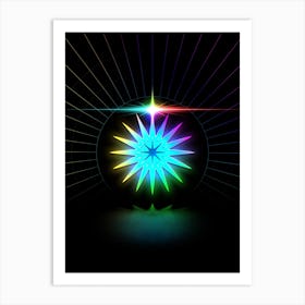 Neon Geometric Glyph in Candy Blue and Pink with Rainbow Sparkle on Black n.0478 Art Print