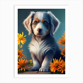 Puppy In Flowers Art Print
