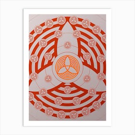 Geometric Abstract Glyph Circle Array in Tomato Red n.0056 Art Print