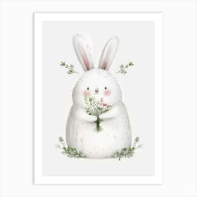 Cute Bunny With Flowers Art Print