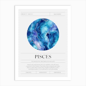 Pisces Zodiac Sign, Aquamarine Birthstone Crystal Gem Art Print