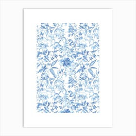 Blue And White Floral Wallpaper Art Print