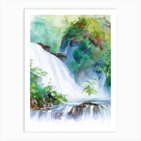 Kuang Si Falls, Laos Water Colour  (2) Art Print