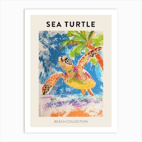 Sea Turtle Palm Tree Scribble Poster 1 Art Print