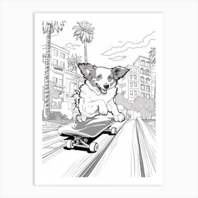 Papillon Dog Skateboarding Line Art 3 Art Print