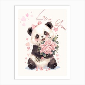 Cute Panda Flower Bouquet Love You Art Print