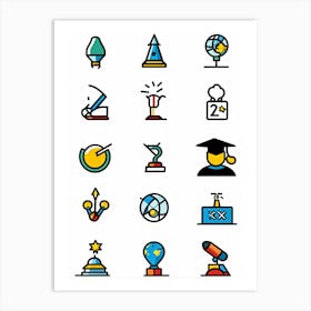 Cartoon Icons Sketched By Hand Illustrating Various Events And Educational Themes Such As A Gradua (4) Art Print