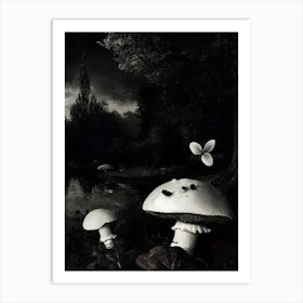 Dark Gothic Black And White Mushrooms Art Print