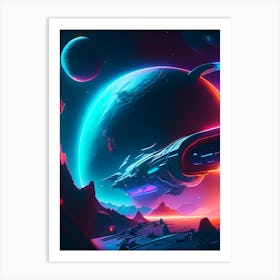 Space Exploration Neon Nights Space Art Print