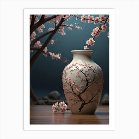 Japanese vase and sakura Art Print