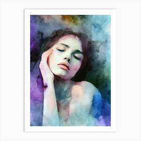 Watercolor Melancholic Woman Art Print