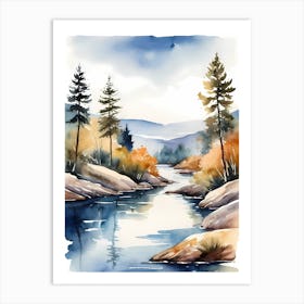 Landscape River Watercolor Painting (13) Art Print