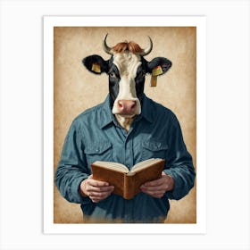 Cow Reading A Book Art Print